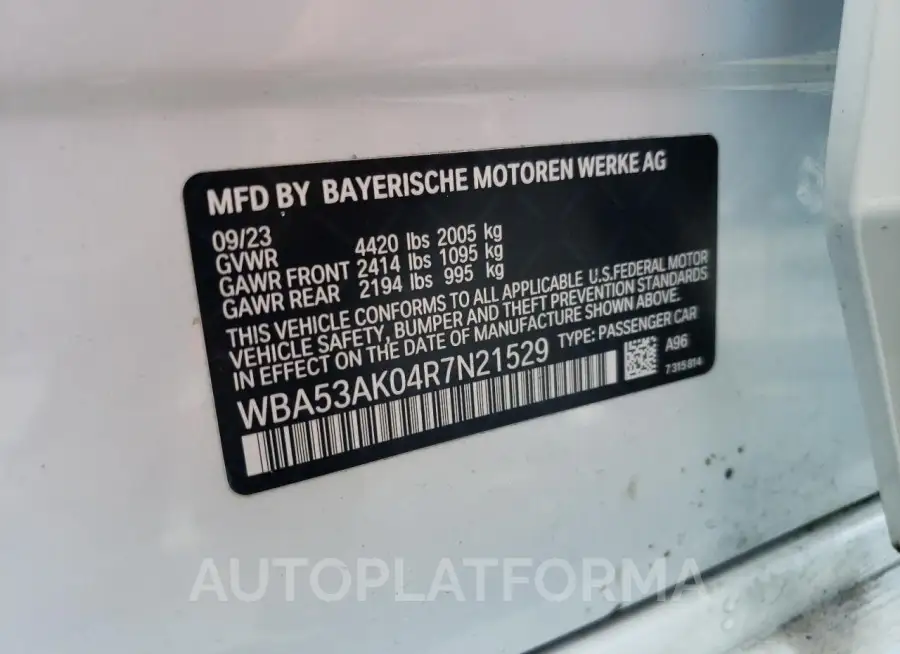 BMW 228I 2024 vin WBA53AK04R7N21529 from auto auction Copart