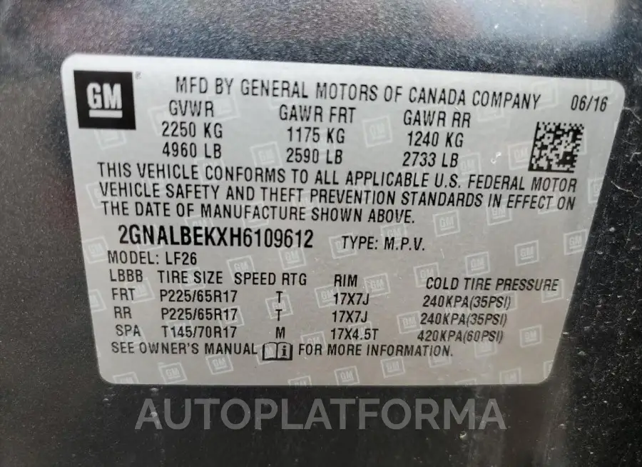 CHEVROLET EQUINOX LS 2017 vin 2GNALBEKXH6109612 from auto auction Copart