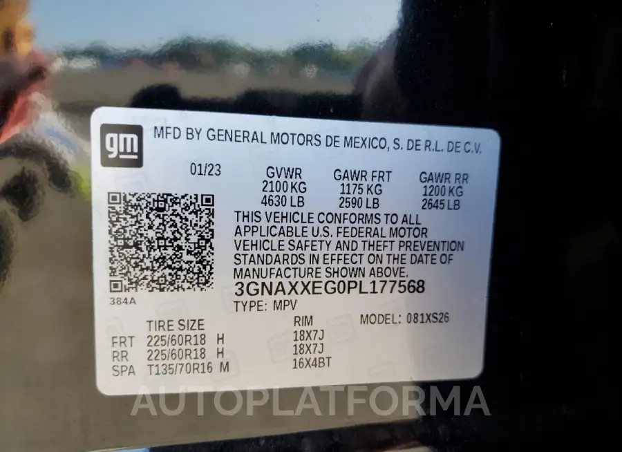 CHEVROLET EQUINOX PR 2023 vin 3GNAXXEG0PL177568 from auto auction Copart