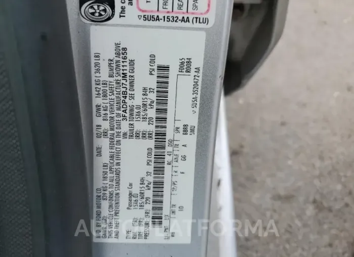 FORD FIESTA SE 2018 vin 3FADP4BJ7JM111658 from auto auction Copart