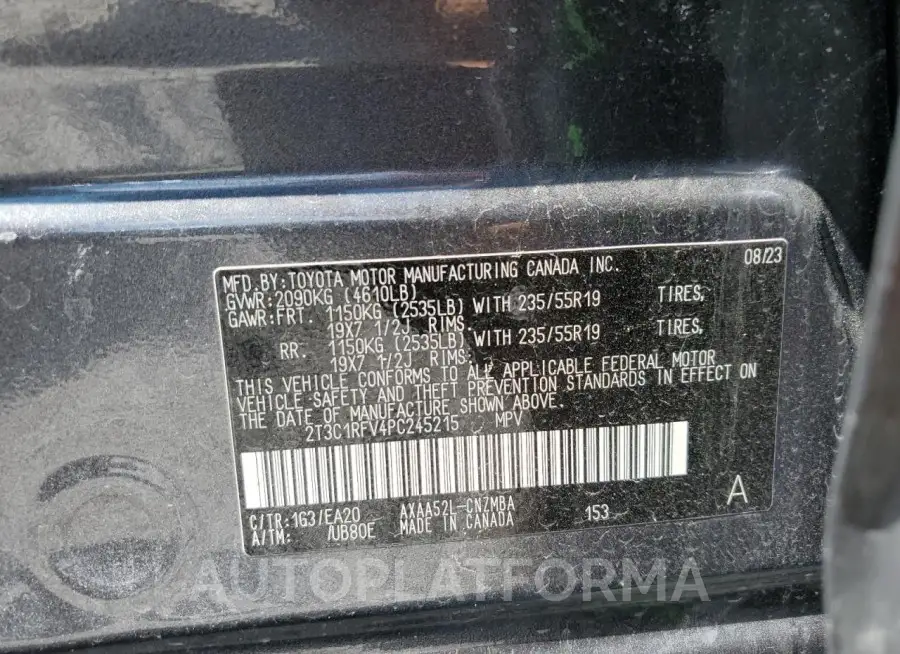 TOYOTA RAV4 XLE P 2023 vin 2T3C1RFV4PC245215 from auto auction Copart