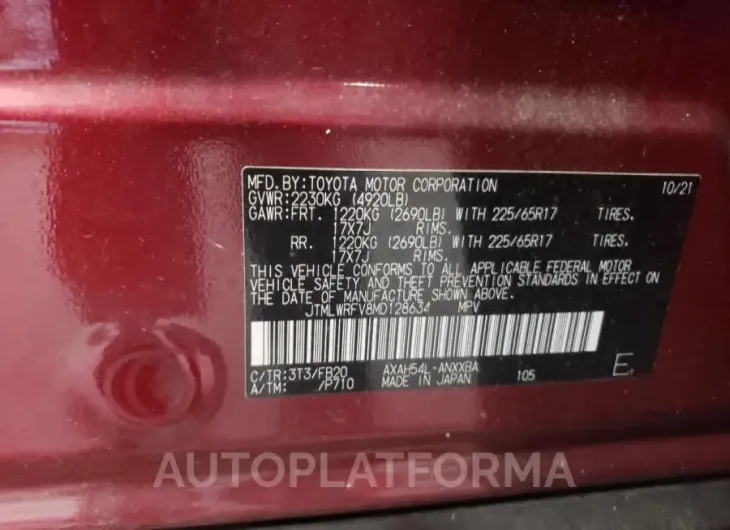 TOYOTA RAV4 LE 2021 vin JTMLWRFV8MD128634 from auto auction Copart