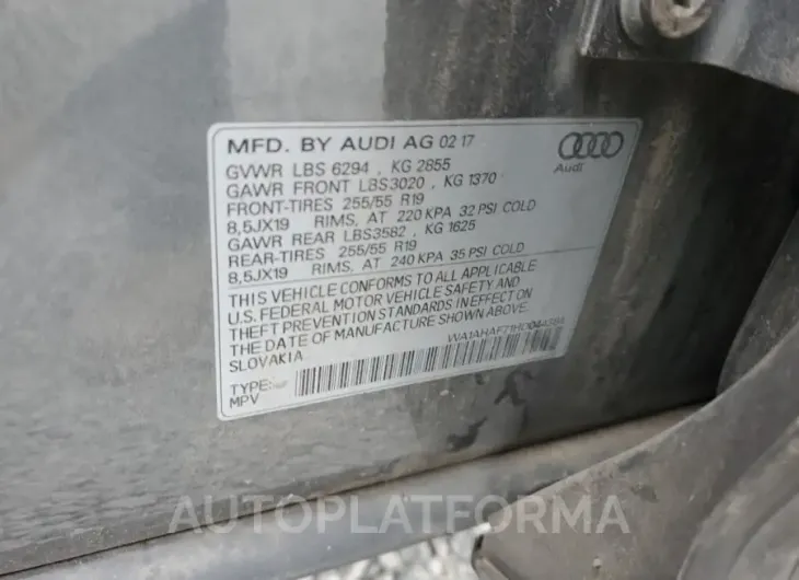 AUDI Q7 PREMIUM 2017 vin WA1AHAF71HD044384 from auto auction Copart