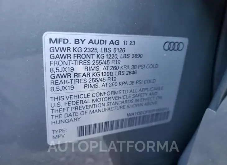 AUDI Q3 PREMIUM 2024 vin WA1DECF30R1064014 from auto auction Copart