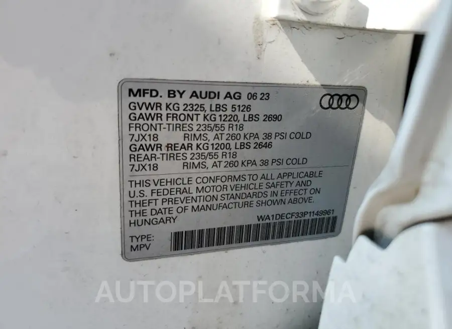 AUDI Q3 PREMIUM 2023 vin WA1DECF33P1149961 from auto auction Copart