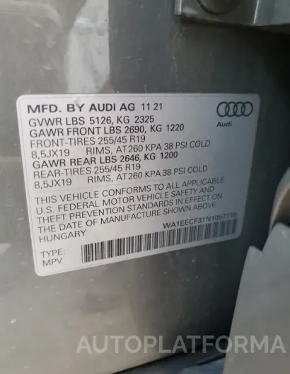 AUDI Q3 PREMIUM 2022 vin WA1EECF31N1057118 from auto auction Copart