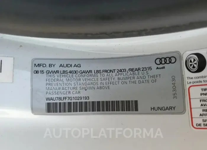 AUDI A3 PREMIUM 2016 vin WAU78LFF7G1029193 from auto auction Copart