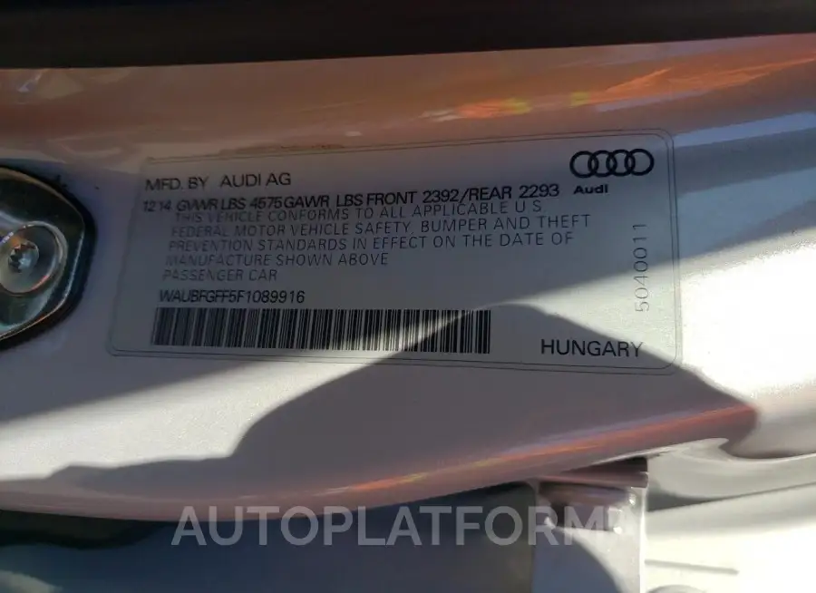 AUDI A3 PREMIUM 2015 vin WAUBFGFF5F1089916 from auto auction Copart