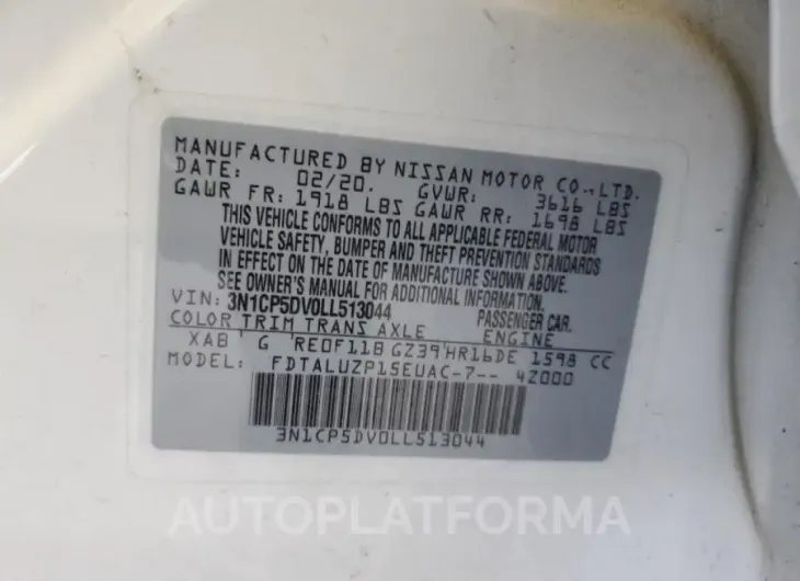 NISSAN KICKS SR 2020 vin 3N1CP5DV0LL513044 from auto auction Copart