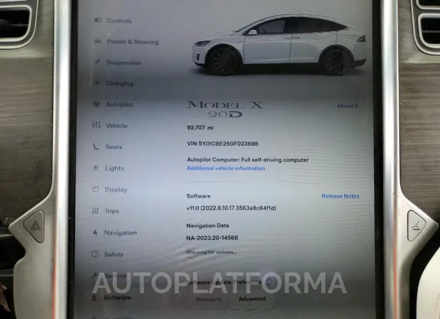 TESLA MODEL X 2016 vin 5YJXCBE25GF023698 from auto auction Copart