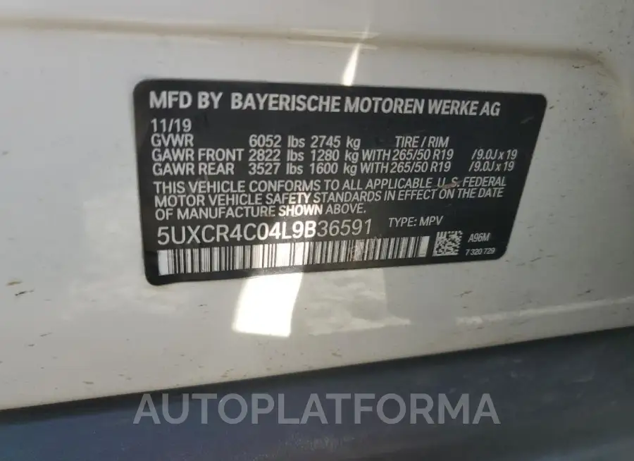 BMW X5 SDRIVE 2020 vin 5UXCR4C04L9B36591 from auto auction Copart