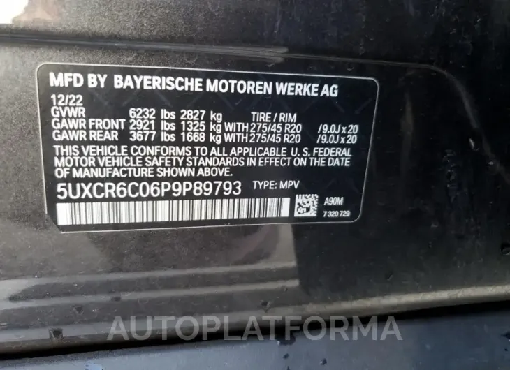 BMW X5 XDRIVE4 2023 vin 5UXCR6C06P9P89793 from auto auction Copart