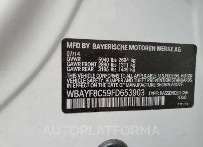 BMW 750 LXI 2015 vin WBAYF8C59FD653903 from auto auction Copart