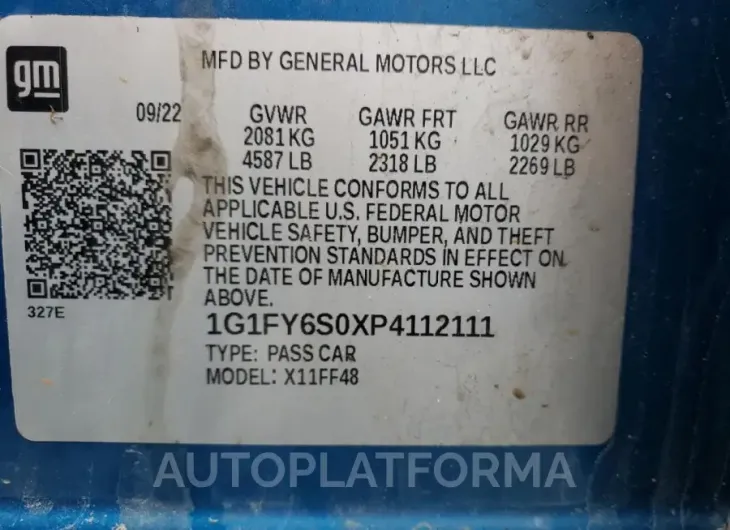 CHEVROLET BOLT EUV L 2023 vin 1G1FY6S0XP4112111 from auto auction Copart