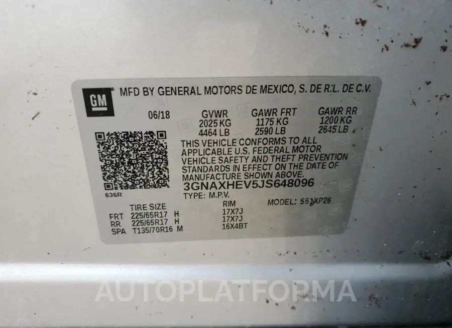 CHEVROLET EQUINOX LS 2018 vin 3GNAXHEV5JS648096 from auto auction Copart