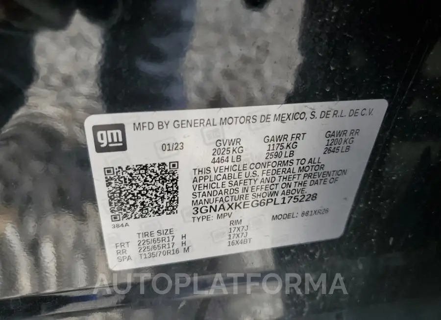 CHEVROLET EQUINOX LT 2023 vin 3GNAXKEG6PL175228 from auto auction Copart