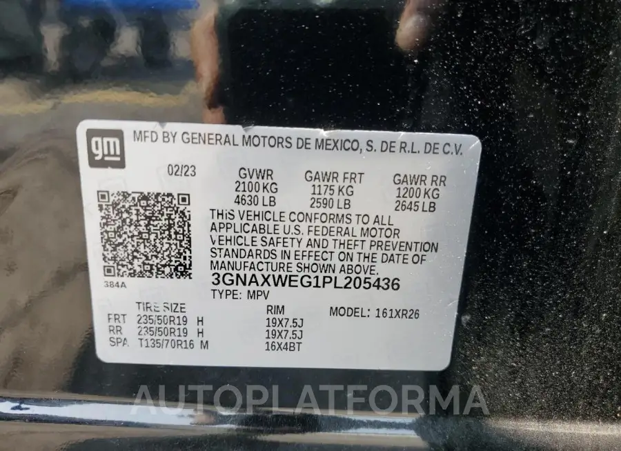 CHEVROLET EQUINOX RS 2023 vin 3GNAXWEG1PL205436 from auto auction Copart