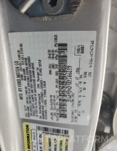 FORD FUSION SE 2019 vin 3FA6P0HD4KR166639 from auto auction Copart