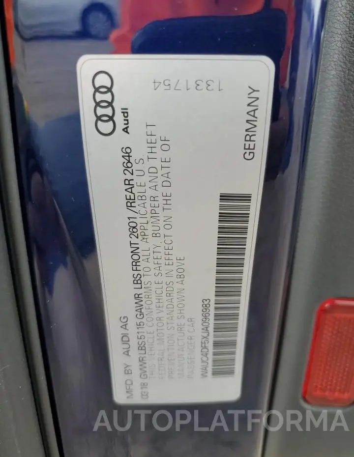 AUDI S5 PRESTIG 2018 vin WAUC4DF5XJA096983 from auto auction Copart