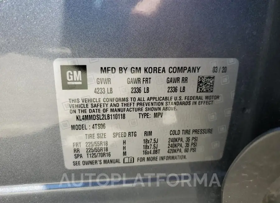 BUICK ENCORE GX 2020 vin KL4MMDSL2LB110118 from auto auction Copart