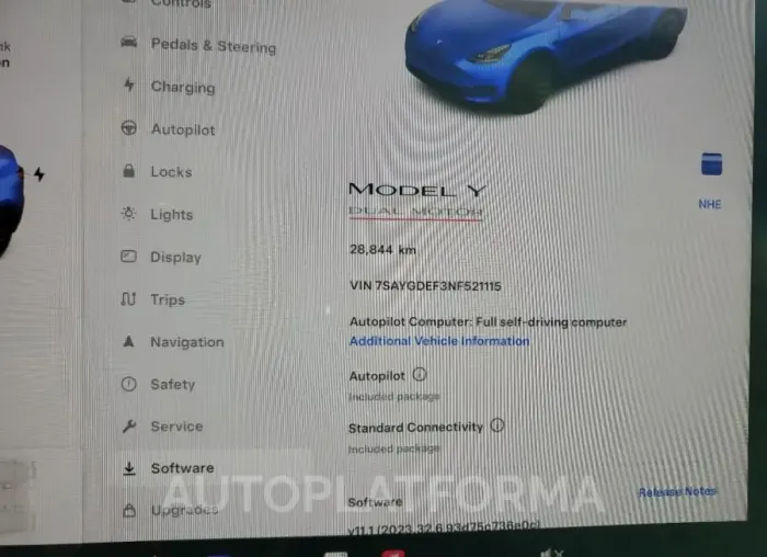 TESLA MODEL Y 2022 vin 7SAYGDEF3NF521115 from auto auction Copart