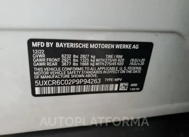 BMW X5 XDRIVE4 2023 vin 5UXCR6C02P9P94263 from auto auction Copart