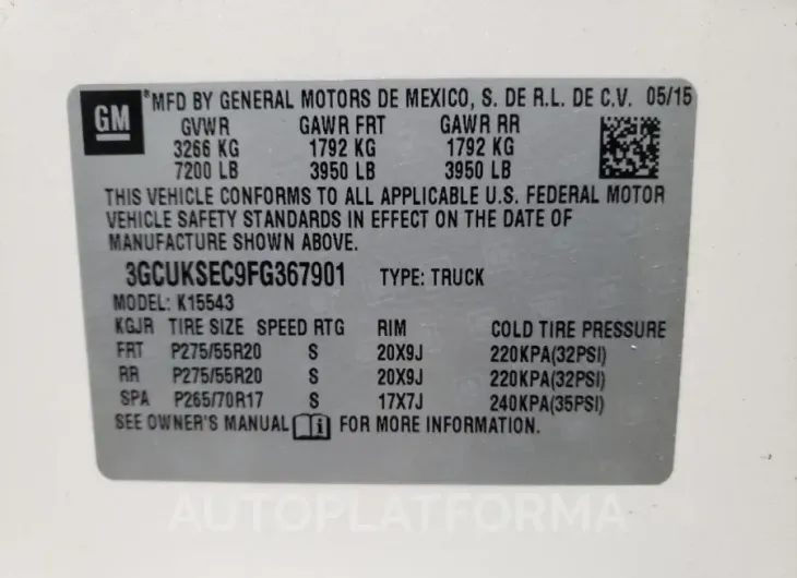 CHEVROLET SILVERADO 2015 vin 3GCUKSEC9FG367901 from auto auction Copart