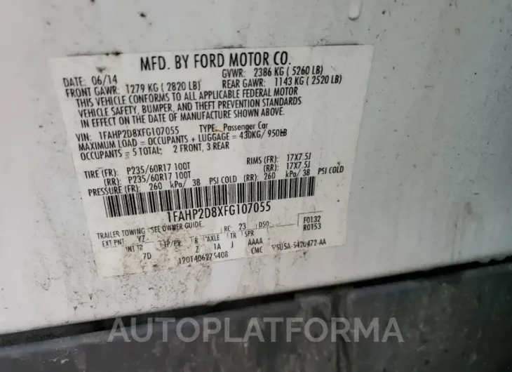 FORD TAURUS SE 2015 vin 1FAHP2D8XFG107055 from auto auction Copart