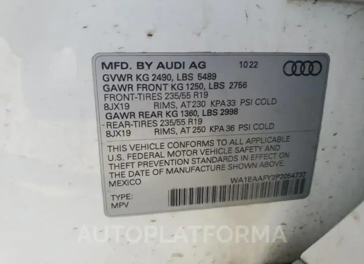 AUDI Q5 PREMIUM 2023 vin WA1EAAFY2P2054737 from auto auction Copart