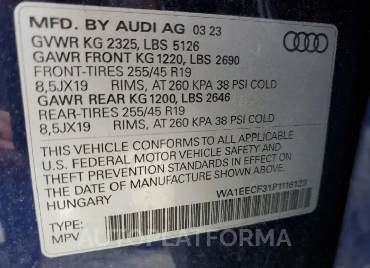 AUDI Q3 PREMIUM 2023 vin WA1EECF31P1116123 from auto auction Copart