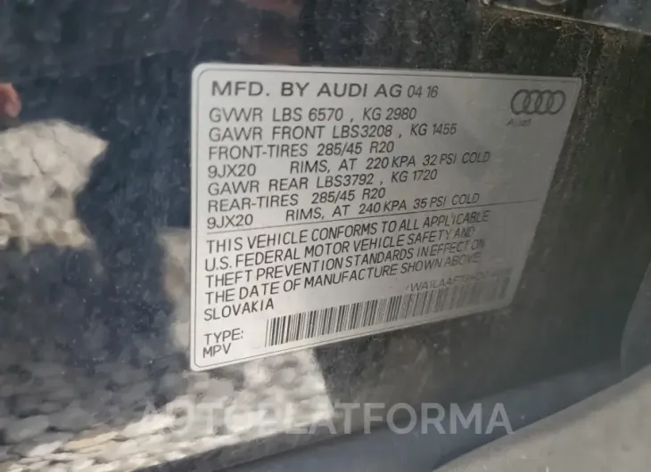 AUDI Q7 PREMIUM 2017 vin WA1LAAF73HD014039 from auto auction Copart