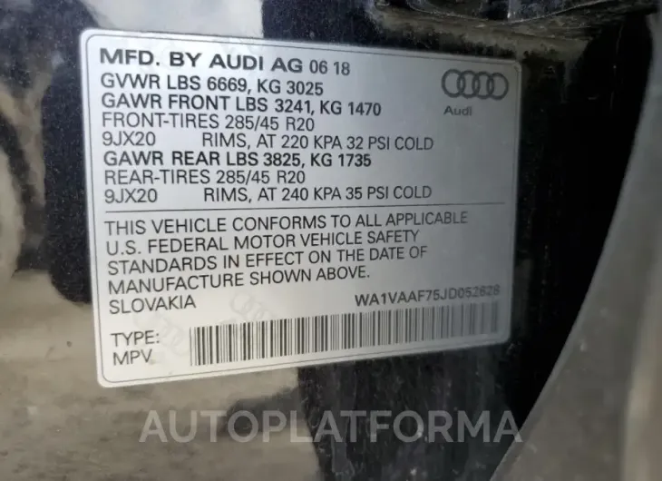 AUDI Q7 PRESTIG 2018 vin WA1VAAF75JD052628 from auto auction Copart