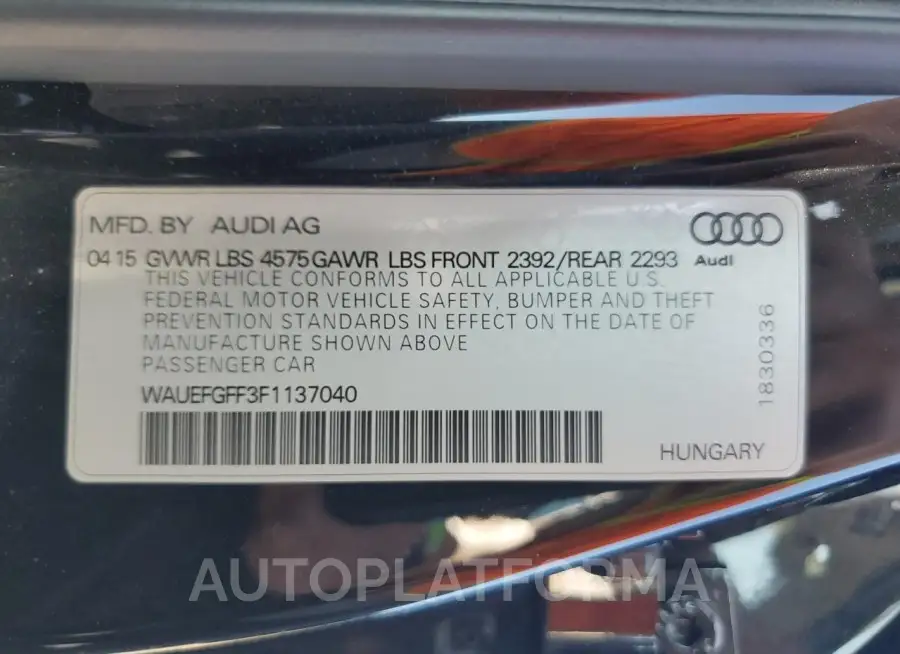 AUDI A3 PREMIUM 2015 vin WAUEFGFF3F1137040 from auto auction Copart