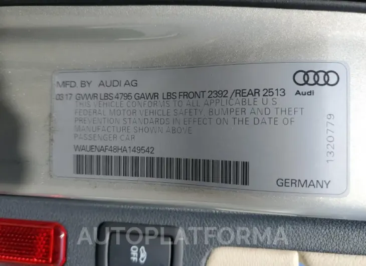 AUDI A4 PREMIUM 2017 vin WAUENAF48HA149542 from auto auction Copart