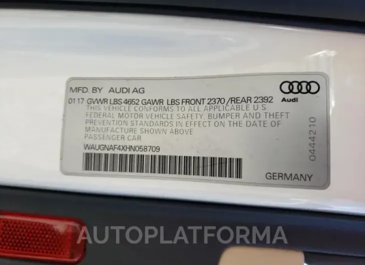 AUDI A4 PREMIUM 2017 vin WAUGNAF4XHN058709 from auto auction Copart