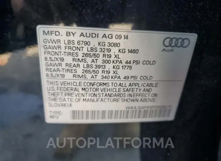 AUDI Q7 PREMIUM 2015 vin WA1LGAFE5FD008270 from auto auction Copart