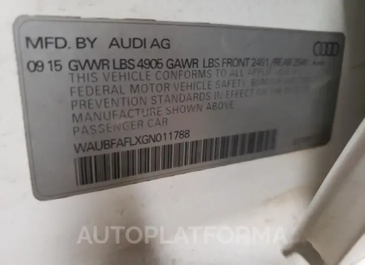 AUDI A4 PREMIUM 2016 vin WAUBFAFLXGN011788 from auto auction Copart