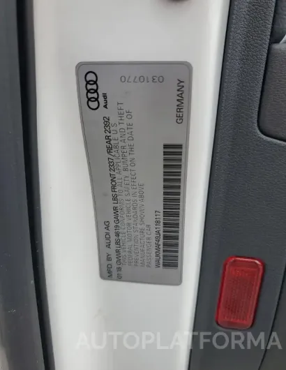 AUDI A4 PREMIUM 2018 vin WAUKMAF49JA118117 from auto auction Copart