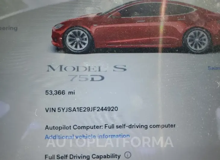 TESLA MODEL S 2018 vin 5YJSA1E29JF244920 from auto auction Copart