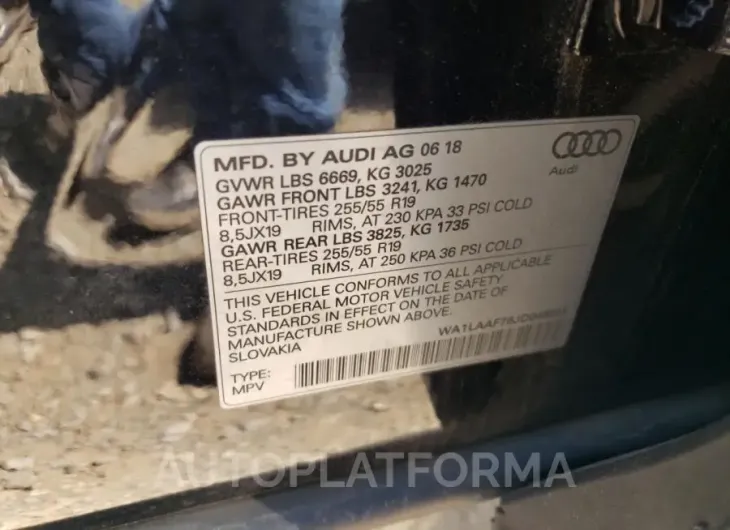 AUDI Q7 PREMIUM 2018 vin WA1LAAF76JD048031 from auto auction Copart