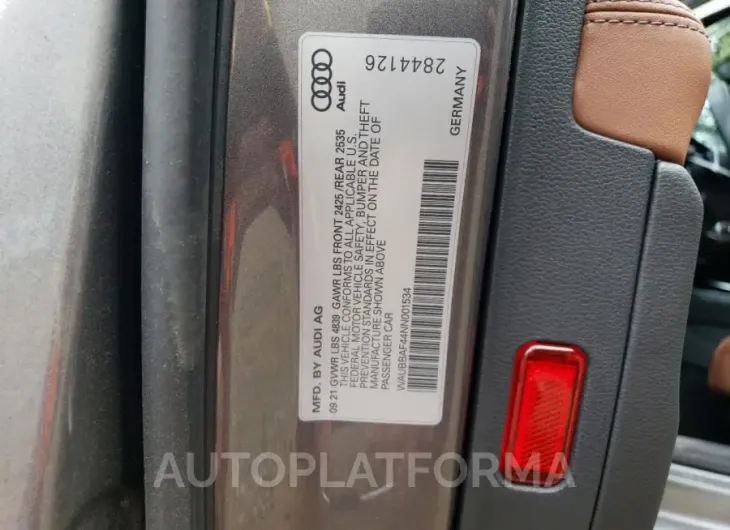 AUDI A4 PREMIUM 2022 vin WAUBBAF44NN001534 from auto auction Copart