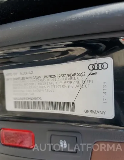 AUDI A4 ULTRA P 2017 vin WAULMAF40HN069123 from auto auction Copart