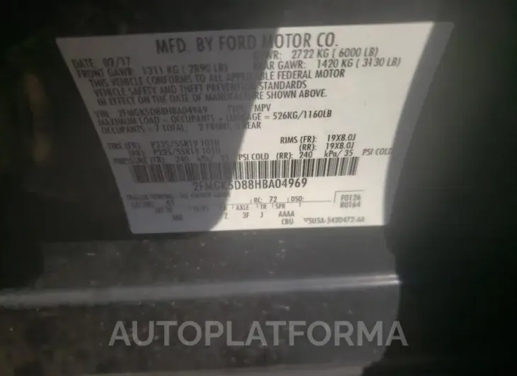 FORD FLEX LIMIT 2017 vin 2FMGK5D88HBA04969 from auto auction Copart