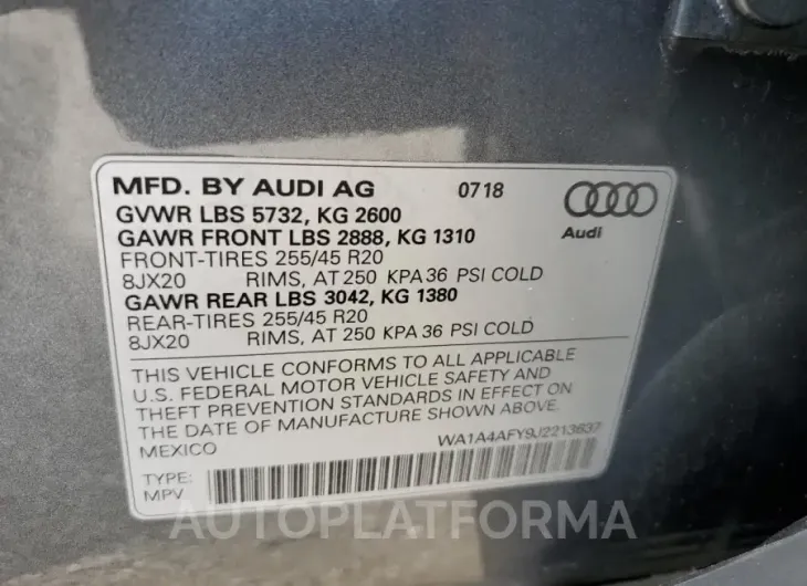 AUDI SQ5 PREMIU 2018 vin WA1A4AFY9J2213637 from auto auction Copart