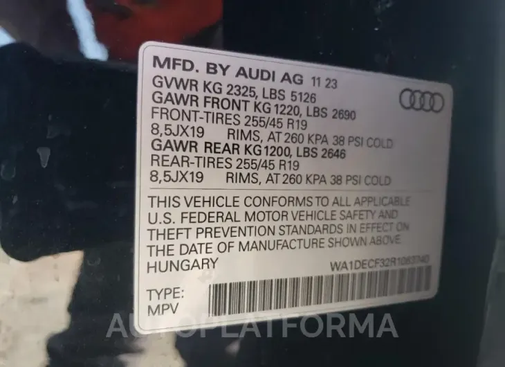 AUDI Q3 PREMIUM 2024 vin WA1DECF32R1063740 from auto auction Copart