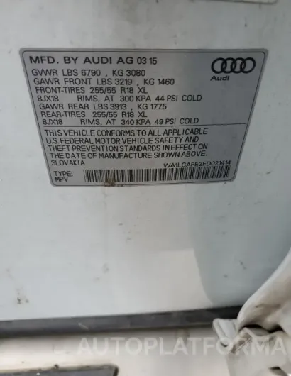 AUDI Q7 PREMIUM 2015 vin WA1LGAFE2FD021414 from auto auction Copart