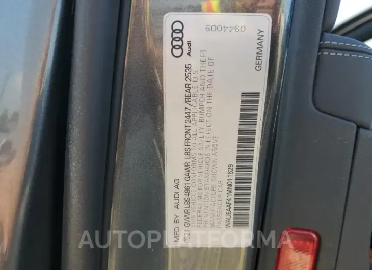 AUDI A4 PREMIUM 2021 vin WAUEAAF41MN011629 from auto auction Copart