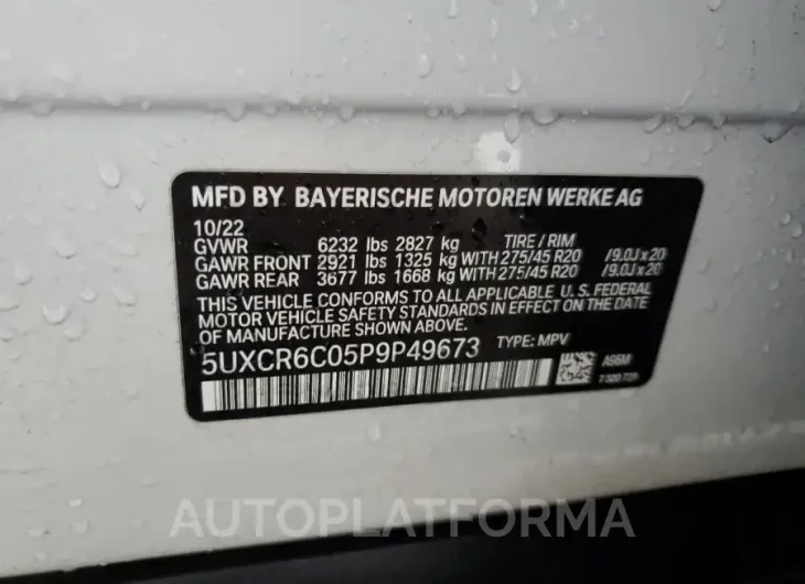 BMW X5 XDRIVE4 2023 vin 5UXCR6C05P9P49673 from auto auction Copart