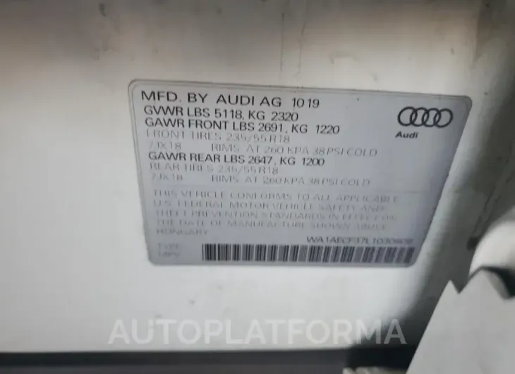 AUDI Q3 PREMIUM 2020 vin WA1AECF37L1030808 from auto auction Copart