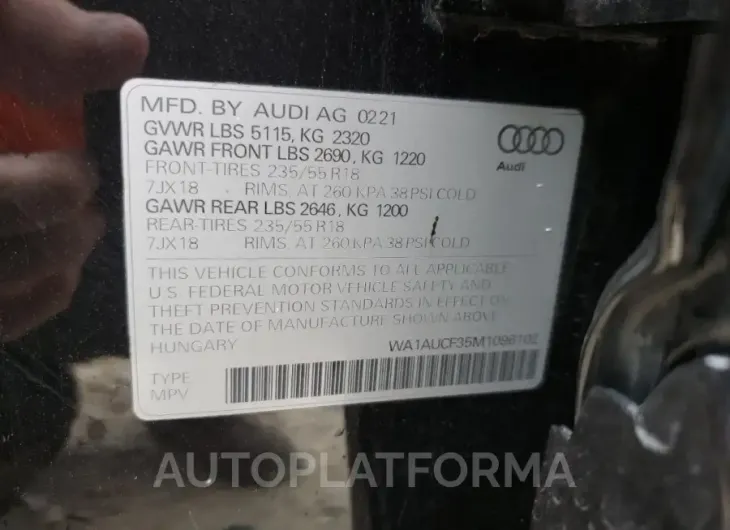 AUDI Q3 PREMIUM 2021 vin WA1AUCF35M1096102 from auto auction Copart